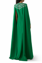 Embellished Cape-Sleeve Gown