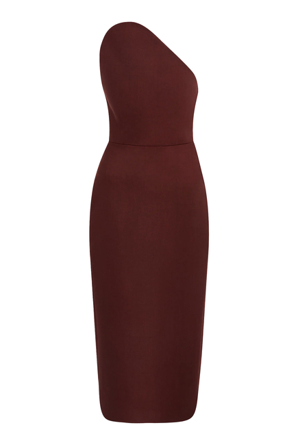  Asymmetric Cut Strapless Midi Dress