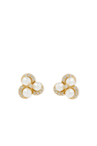 Twist Stud Earrings, 18k Yellow Gold with Diamonds & Pearls