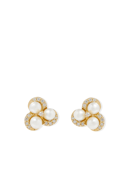 Twist Stud Earrings, 18k Yellow Gold with Diamonds & Pearls