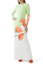 Delora Open Back Crew Neck Maxi Dress