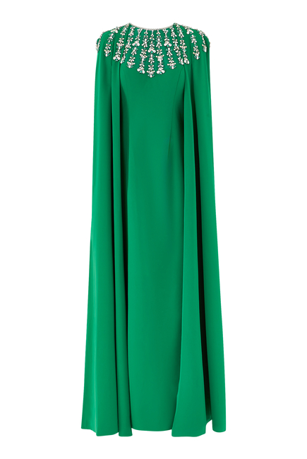 Embellished Cape-Sleeve Gown