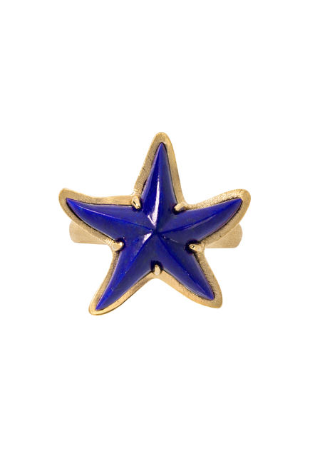 Starfish Brushed Ring,  18K Yellow Gold & Lapis