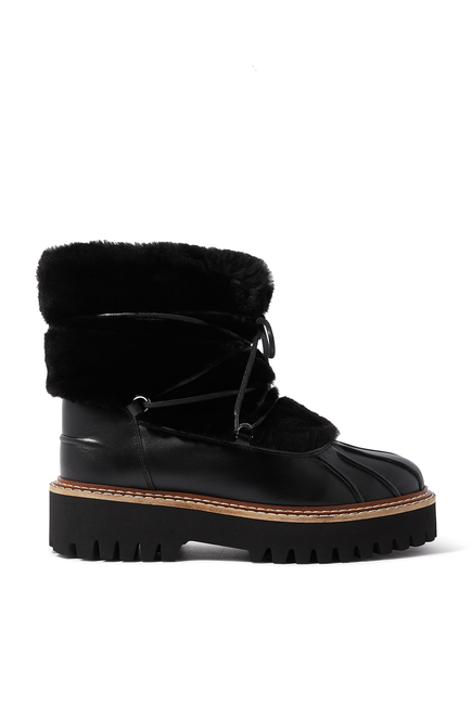 Lace-Up Mid-Length Boots in Ironed Merino