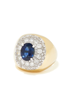 Pompadour Signet Ring, 18k Yellow Gold, Sapphire & Diamonds