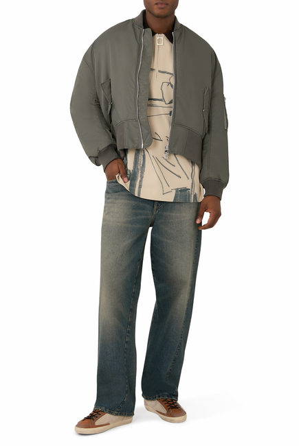 Oversized Curved Hem Bomber Jacket