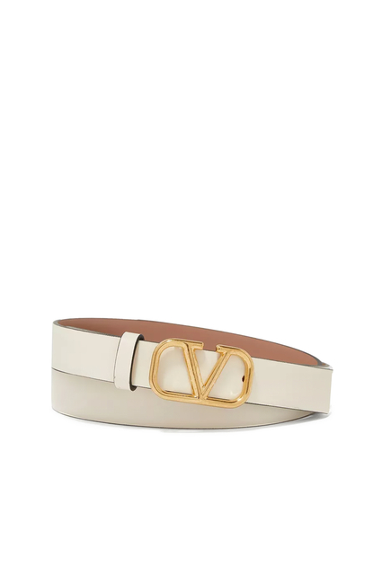 Reversible VLogo Signature Belt in Glossy Calfskin