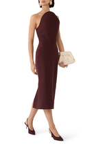  Asymmetric Cut Strapless Midi Dress