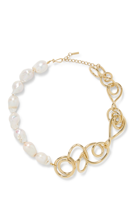 Who's in Charge? Necklace, 14K Yellow Gold Plated Brass & Pearls