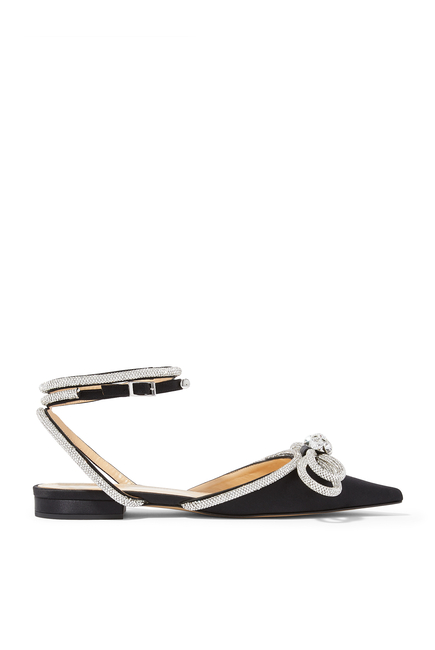 Double Bow Crystal-Embellished Pointed Flats