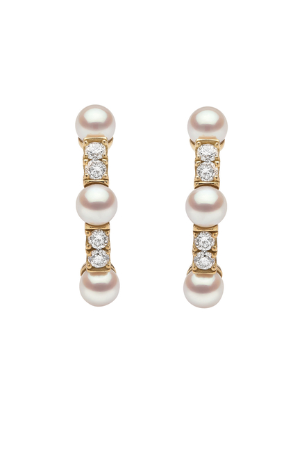 Eclipse Hugie Earrings, 18k Yellow Gold, Diamond & Pearl