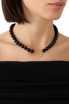 Onyx Beaded Necklace, 18K Yellow Gold