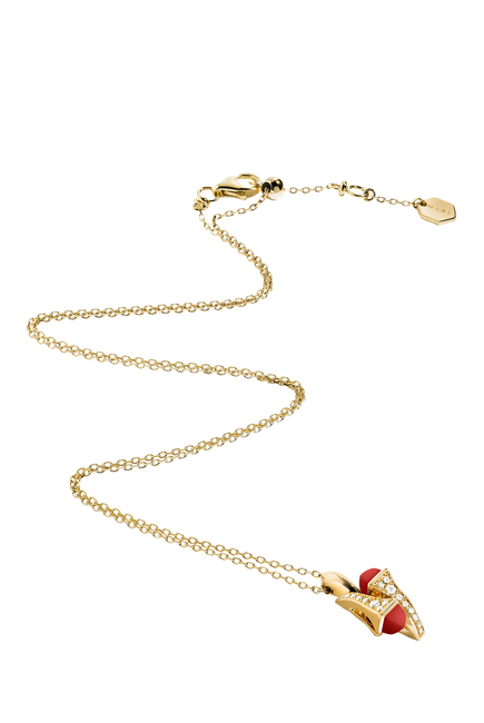 Cleo Huggie Pendant, 18K Yellow Gold with Red Coral & Diamonds