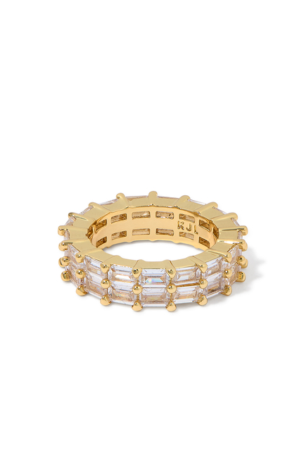 Band Ring, 14K Gold Plated Brass & Cubic Zirconia