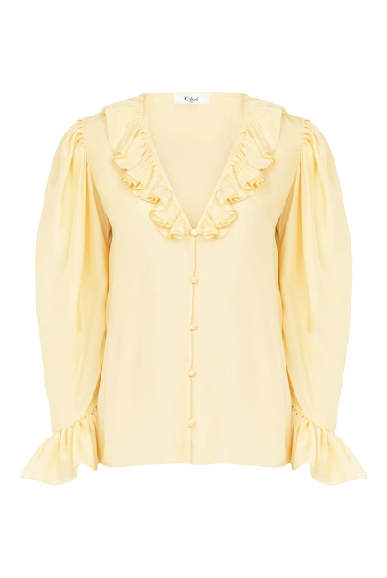 V-Neck Ruffle Top in Silk Habotai