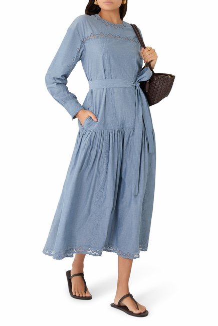  Brin Drop Waist Long Sleeve Dress