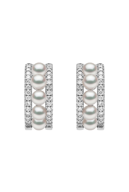 Eclipse Earrings, 18k White Gold, Diamond & Pearl