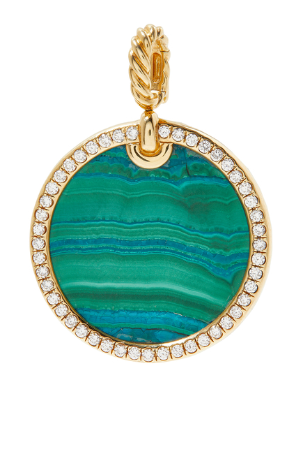 Elements® Artist Series Disc Pendant in 18K Yellow Gold with Chrysocolla and Pavé Diamonds
