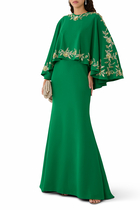 Embellished Sleeve Gown in Crepe