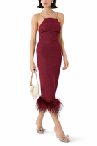 Lumiere Lurex Feather-Trimmed Midi Dress