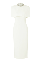 Cape Embellished Crepe Midi Dress