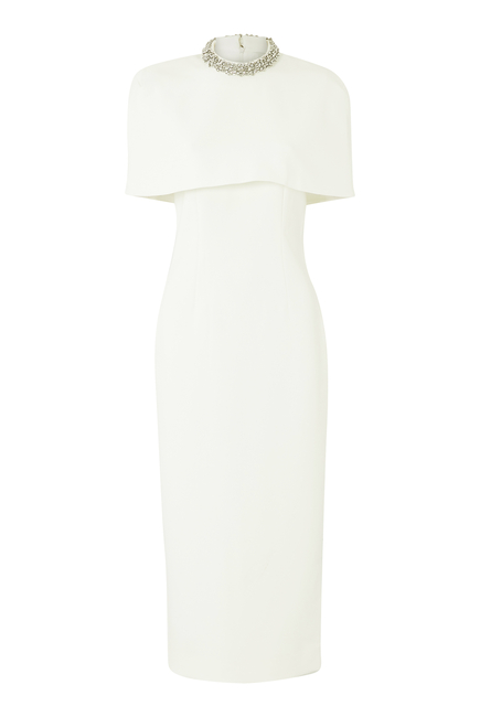 Cape Embellished Crepe Midi Dress