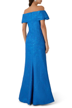 Metallic Jacquard Off-The-Shoulder Portrait Gown