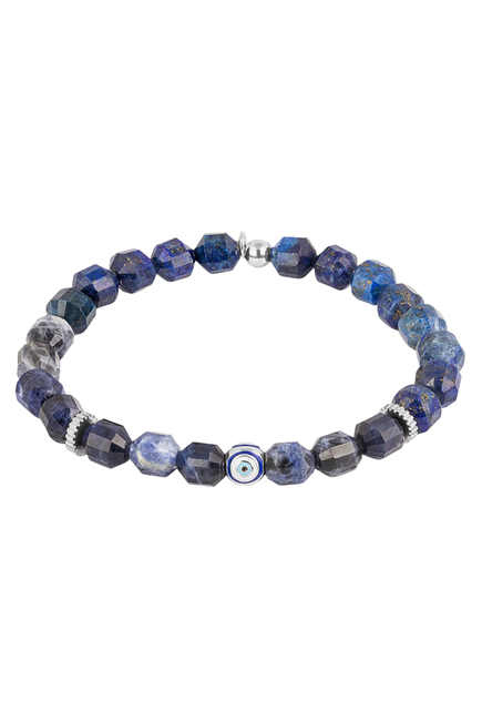  Hexade Evil Eye Bracelet, Rhodium Plated Sterling Silver & Sodalite