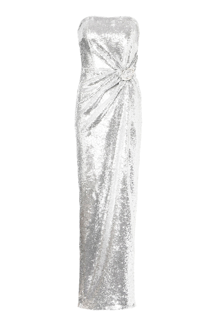Strapless Sequin Buckle Gown