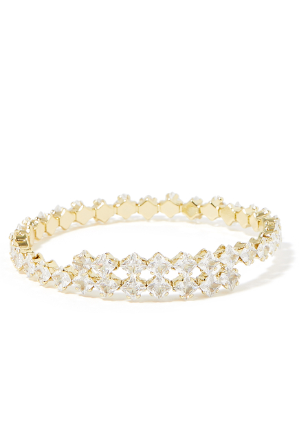 Wrap Around Bangle, Gold-Plated Brass, Diamond & Cubic Zirconia