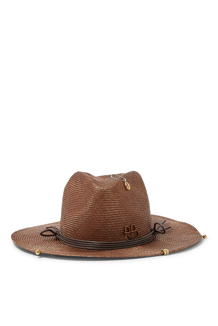 Chain Strap Straw Fedora Hat