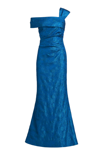 Stretch Jacquard Asymmetrical Swirl Gown