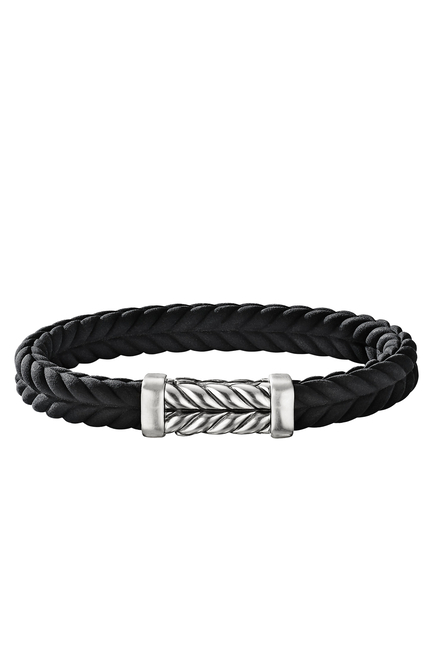 Chevron Bracelet, Rubber, Sterling Silver & Diamonds