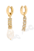 Pearl and Strass Hoop Earrings, 24k Yellow Gold, Pearl & Strass