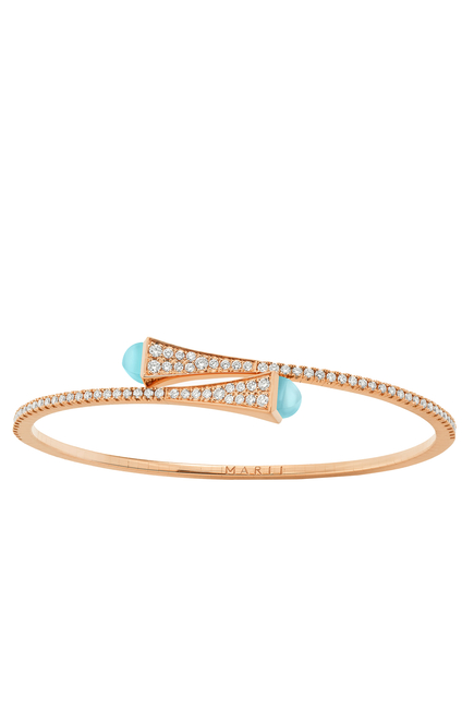 Cleo Slim Bangle, 18k Rose Gold with Blue Chalcedony & Diamonds