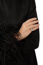 Pompadour Signet Ring, 18k Yellow Gold, Sapphire & Diamonds