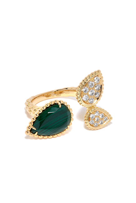 Serpent Bohème Ring 3 Motifs,18k Yellow Gold with Malachite & Diamonds