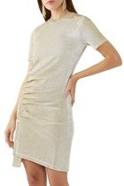 Asymmetric Ruched Lamé Mini Dress