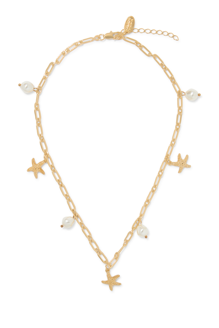 Sea Star Necklace, 18k Gold Plating & Pearls