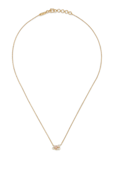 Kids Cloud Arabic Letter Seen Pendant Necklace, 18k Yellow Gold With Enamel