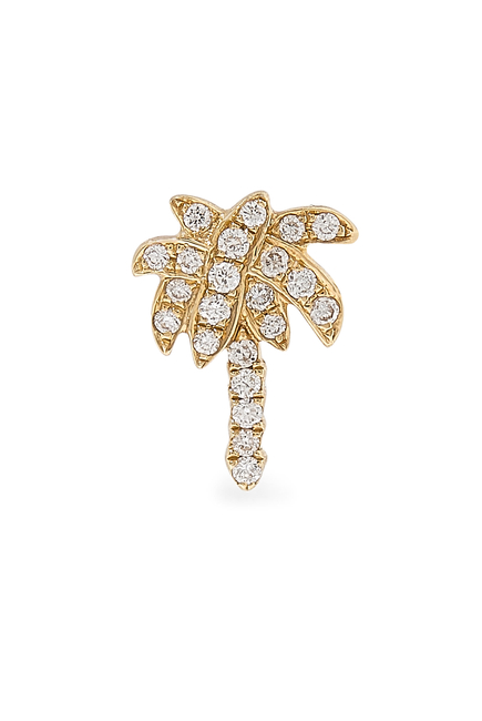 Diamond Palm Tree Single Stud Earring, 18K Yellow Gold & Diamonds