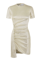 Asymmetric Ruched Lamé Mini Dress