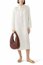Long Sleeved Tie Front Midi Dress