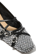Embellished Mesh Buckle Ballet Flats