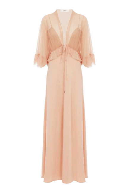 V-Neck Long Dress in Crêpe Satin