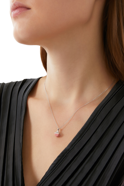 Cleo Mini Rev Pendant, 18k White Gold with Pink Coral & Diamonds
