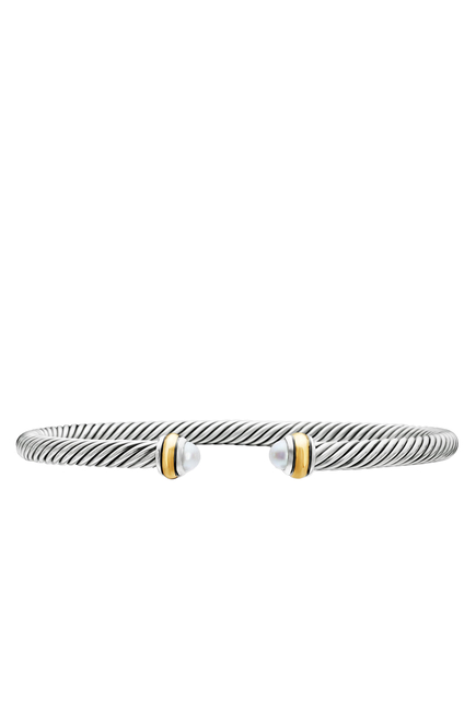 Classic Cable Bracelet, 18K Yellow Gold with Sterling Silver & Pearls