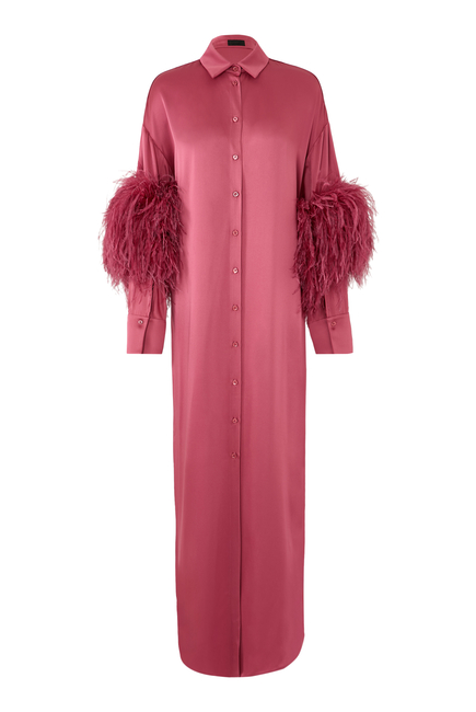 Satin Button Down With Feathers Blouse