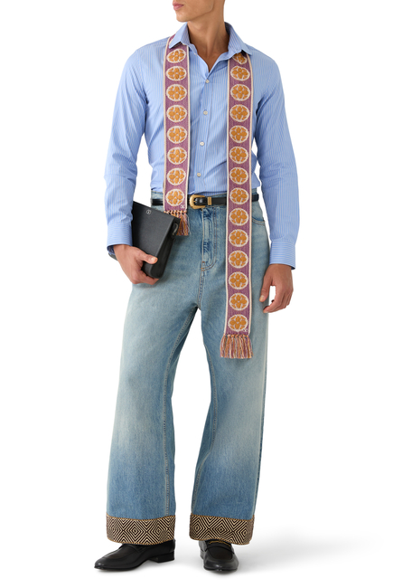 Jacquard Hem Denim Pants