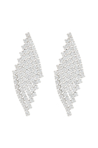 Mesh Pattern Diamond Drop Earrings, Rhodium-Plated Brass & Cubic Zirconia
